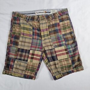 Vtg 90s Y2K Indian Madras Patchwork Plaid Classic Fit Shorts Mens Sz 36